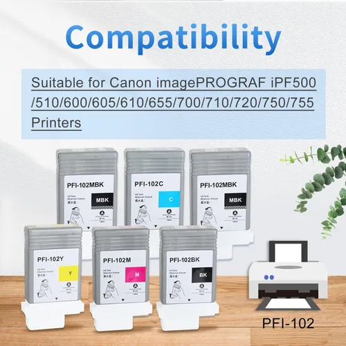 Vista 6 de PFI-102 Cartucho de tinta de repuesto para Canon PFI-102 PFI102 PFI-102MBK PFI-102BK PFI-102C PFI-102M PFI-102Y para Canon imagePROGRAF iPF500 510