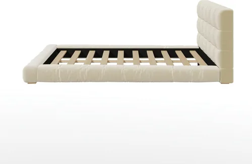 Vista 8 de Base de cama tapizada de terciopelo con cabecera capitoné de canal, cama de perfil bajo tamaño Queen con soporte de listones resistente, no necesita
