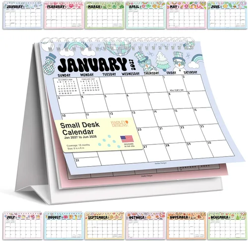 Vista 24 de Small Desk Calendar 2027 Standing Flip - 2027 Desk Calendar Small 2027-2028 Colorful Pastel