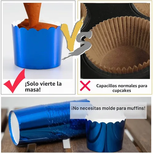 Vista 4 de Copas azules para hornear cupcakes, 50 piezas de papel para hornear, forros para magdalenas, a prueba de grasa, desechables, a granel