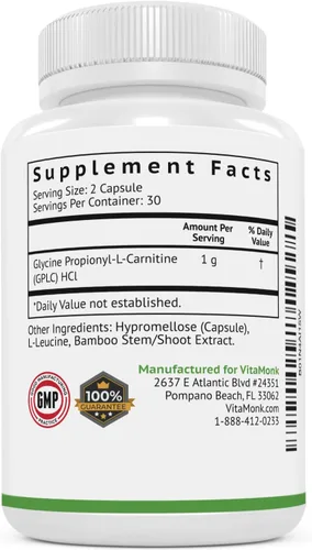 Vista 7 de VitaMonk GlycoTrax - Suplemento GPLC de alta absorción, sin rellenos artificiales, cápsulas de glicina GPLC propionil-L-carnitina, suplementos