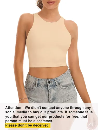 Vista 2 de Camisetas cortas de entrenamiento para mujer, con espalda cruzada, cuello halter, sin mangas, para yoga