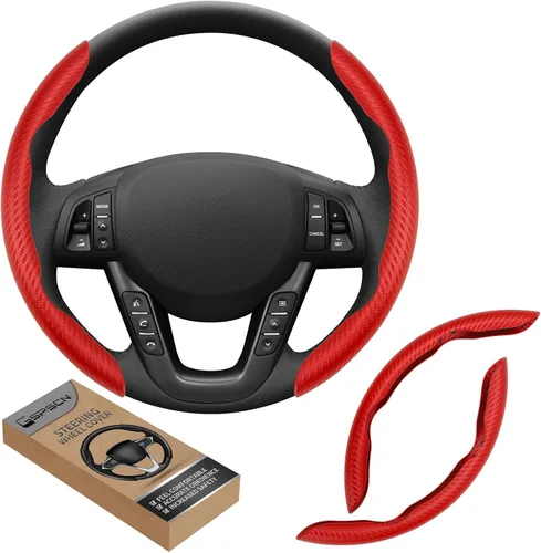 Vista 8 de GSPSCN Cubierta Universal de Volante de Coche de Fibra de Carbono Antideslizante, Cubierta de Volante Mariposa, Protector de Volante Segmentado Negro