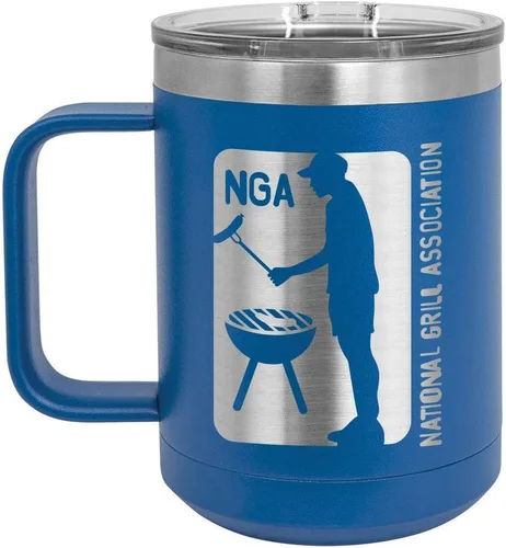 Vista 12 de National Grill Association Taza de café negra de 15 oz con tapa deslizante Taza de café de viaje aislada Idea de regalo para barbacoa y parrilla