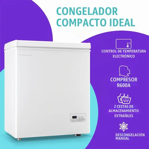 Vista 3 de DEMULLER Congelador de pecho, pequeña máquina de congelación profunda blanca de 4.0 pies cúbicos, compacta con puerta superior abatible y panel
