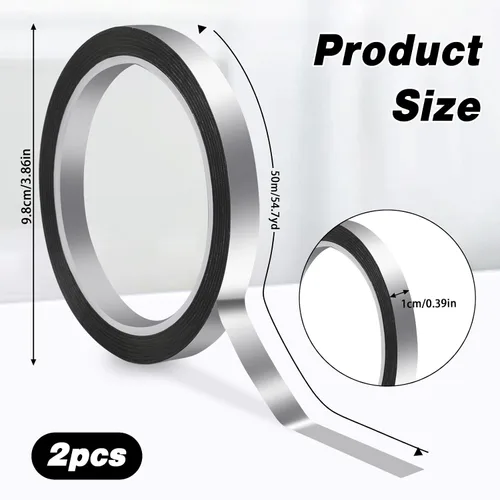 Vista 2 de KALIONE Cinta metálica plateada, 2 rollos de cinta de película de poliéster metalizado Mylar metalizada, 3/8 pulgadas x 55 yardas, cinta metálica