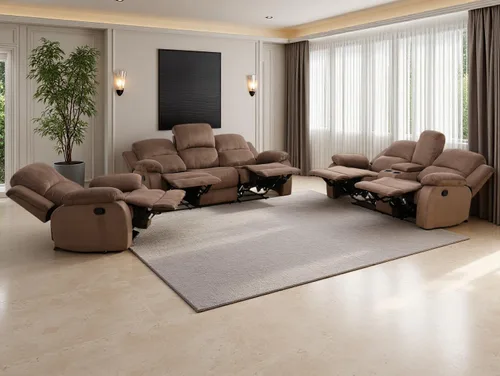 Vista 29 de Sofá reclinable manual moderno, sofá reclinable de cuero de 3 plazas, sofá reclinable de sala de estar, sofá con portavasos y mesa abatible