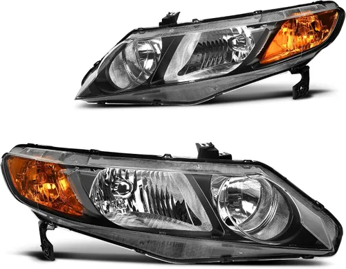 Vista 8 de DWVO - Conjunto de faros delanteros compatible con Civic 2001 2002 2003, repuesto de faro, carcasa negra, reflector ámbar, par Driver and