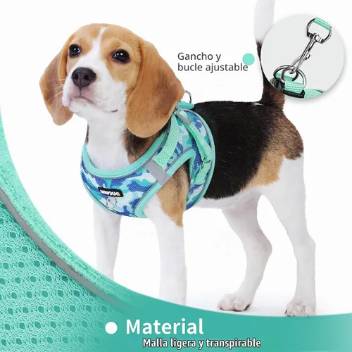 Vista 4 de Arnés Step-in para perro con conjunto de correa, ajustable suave acolchado y malla transpirable para perro de tamaño pequeño, reflectante sin Verde