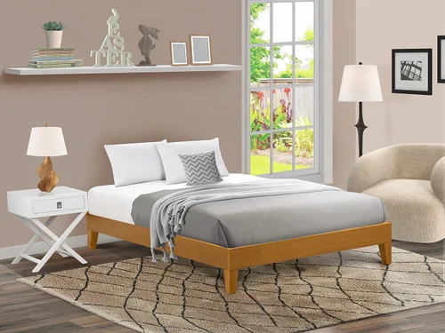 Vista 11 de East West Furniture NVP-22-F Marco de cama de tamaño matrimonial con 4 patas de madera dura y 2 patas centrales adicionales, acabado de nogal