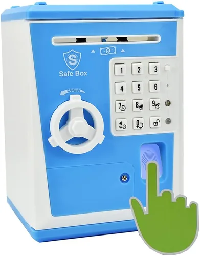 Vista 9 de Caja de ahorro segura para niños con contraseña por huella dactilar, alcancía parlante con diseño de cajero automático para dinero real, juguete