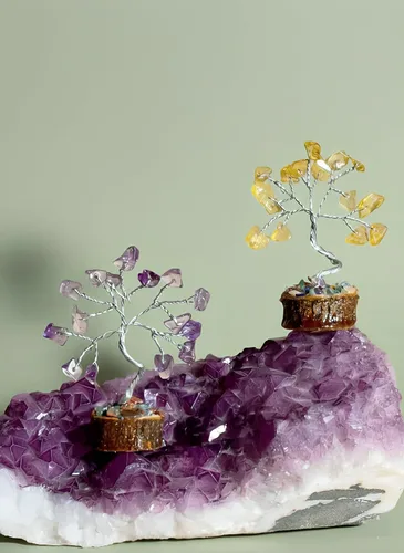 Vista 5 de Conjunto de Árboles de Cristal de 12, Regalos Pensados para Mujeres, Decoración de Escritorio de Oficina, Hogar, Decoración de Estante para Energía