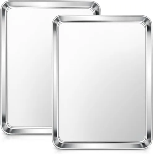 Vista 29 de E-far Mini bandeja para horno tostador, bandeja para hornear galletas de acero inoxidable de 9.4 x 7.3 pulgadas, bandeja pequeña de metal no tóxico