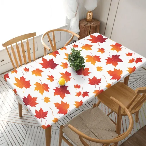Vista 11 de Fiokroo Mantel de hojas de arce otoñales con borde elástico, mantel redondo de Acción de Gracias hoja de otoño lavable reutilizable cubierta de mesa