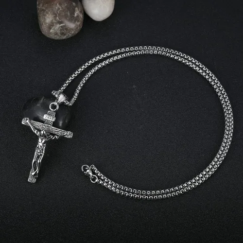 Vista 3 de Rehoboth Jesus Christ on INRI Crucifix Cross Pendant Necklace for Boys Womens Mens with 24 Inch Stainless Steel Chain