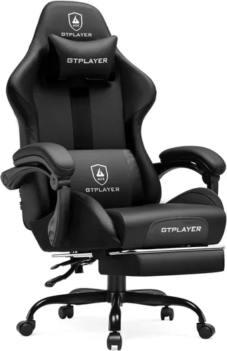 Vista 11 de GTPLAYER Silla de juegos con cojín de resorte de bolsillo, silla de oficina de cuero con respaldo alto ergonómico y soporte lumbar para aliviar