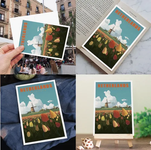 Vista 7 de gaeaverse Amsterdam Países Bajos Postales de paisaje vintage 9 piezas/juego de tarjetas de felicitación de ciudades del mundo para negocios, viajes