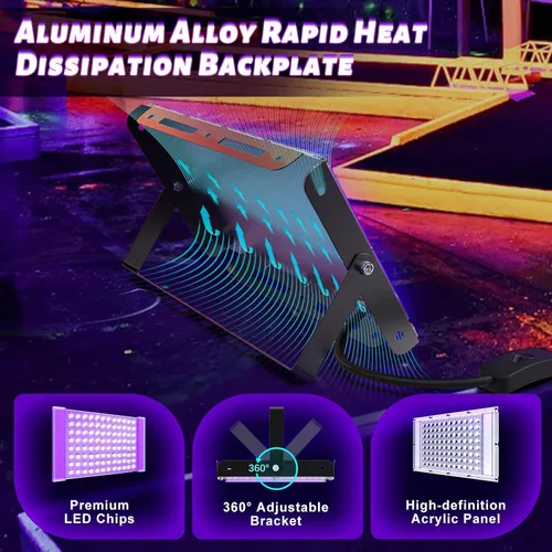Vista 6 de Luz LED negra de 100 W, potente foco UV, IP66, lámpara UV de 395 nm para Navidad, fiesta de Halloween (1 unidad)