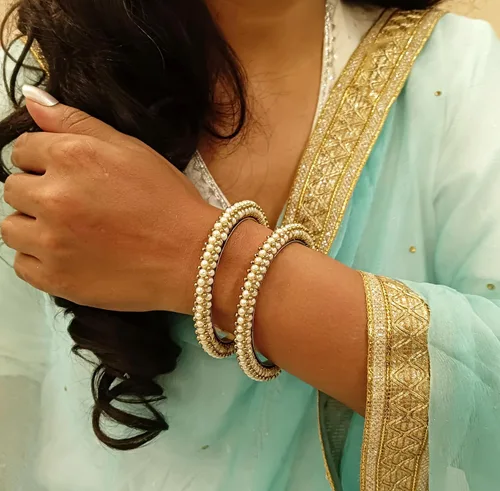 Vista 4 de Efulgenz Estilo indio Bollywood tradicional imitación perla piedra boda pulsera brazalete conjunto joyería