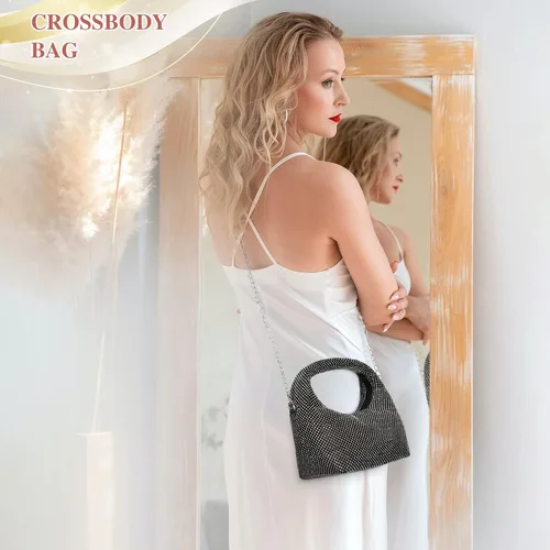 Vista 7 de Bolso de mano vintage de los años 20 con diamantes de imitación para mujer, bolso de noche con purpurina brillante, bolso pequeño de diamantes