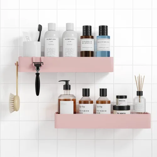 Vista 18 de Kitsure Organizador de ducha – Paquete de 2 organizadores de ducha adhesivos, estantes de metal inoxidables, organizadores de baño sin taladrar