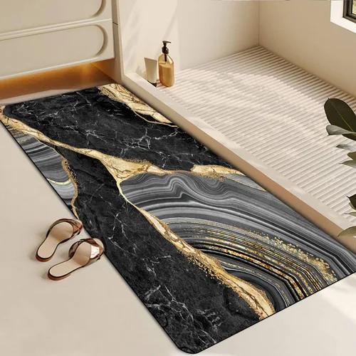 Vista 6 de Alfombra de baño, alfombra de baño de mármol negro y dorado, tapete antideslizante para decoración del hogar, tapete de barro para interiores