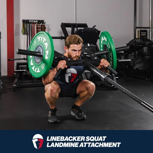 Vista 2 de Titan Fitness Landmine Linebacker - Accesorio de prensa para sentadillas y vikingos, capacidad de 650 libras, se adapta a barras y platos olímpicos