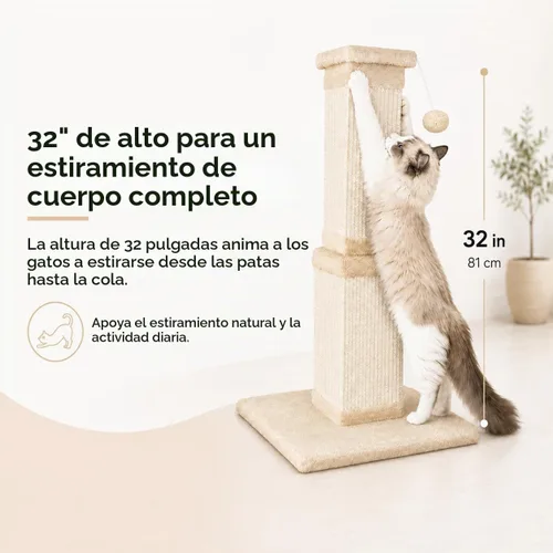 Vista 6 de Rascador para gatos de interior, rascador de sisal para gatos de 32 Beige
