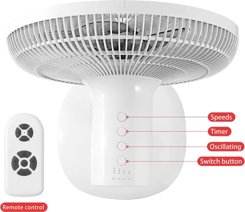 Vista 7 de Ventilador de suelo oscilante de 4 velocidades de 7 aspas, 14.5 pulgadas, altura ajustable, ventilador de pie para el hogar, motor de CC