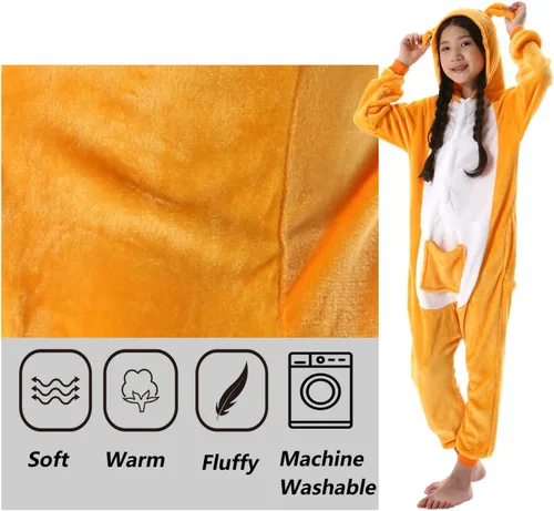 Vista 5 de SimZoo Kids Animal Pajamas, Boy Girls Kangaroo Cosplay Costume Sleepwear, One-Piece Unisex Homewear 3-11Y