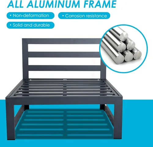 Vista 5 de RADIATA Sofá blanco de aluminio 2 piezas sillas sin brazos Muebles de patio al aire libre (gris)