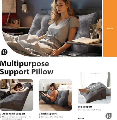 Vista 23 de Almohada de cabecera gruesa totalmente rellena tamaño Queen, cabecera acolchada suave y firme, soporte grande, triangular, almohada de cuña
