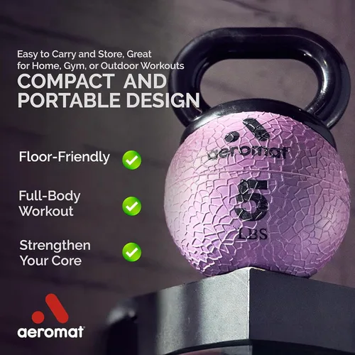 Vista 3 de Aeromat Elite Mini Kettlebells – Weighted Exercise Medicine Ball with Anti-Slip Grip & Wide Handle, Strength Training Kettlebell for Squats