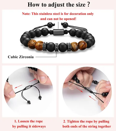 Vista 3 de UNGENT THEM Pulsera ajustable de piedra natural para hombre, aniversario, cumpleaños, Navidad, graduación, regalo para él, hijo, hermano, marido