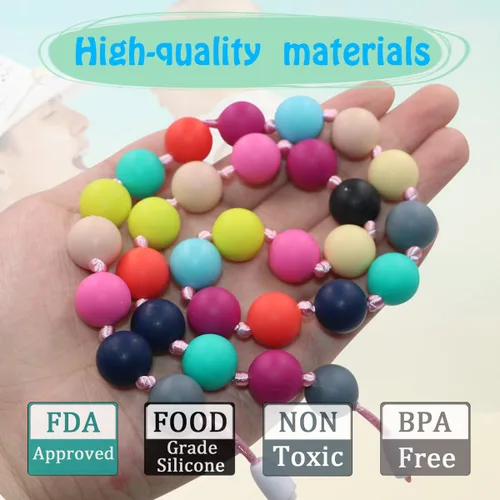 Vista 2 de Choneer Collares masticables de silicona para niños autistas, 2 piezas de ayuda sensorial para masticar, multicolor