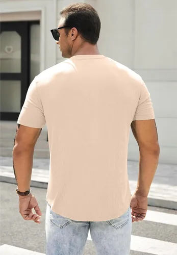Vista 2 de JMIERR Camisas Henley para hombre con cuello redondo y botones