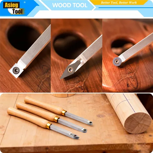 Vista 8 de Mini torno de madera con punta de carburo, herramientas de torneado, conjunto combinado de acabado de detallador más duro con mango de madera e