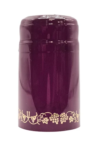 Vista 2 de Borgoña con uvas doradas PVC Shrink Capsules-500 Count