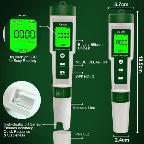 Vista 2 de Medidor de pH para agua,10 en 1 Digital Ph Tester Pen luz trasera, ATC ± 0.01 Resolución Alta precisión