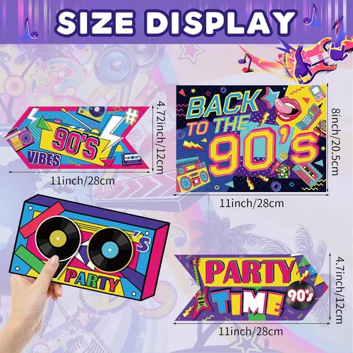 Vista 5 de Hooqict 20 piezas de decoración de fiesta de los años 90, letrero retro de hip hop para fiesta de regreso a los 90 adultos suministros de fiesta
