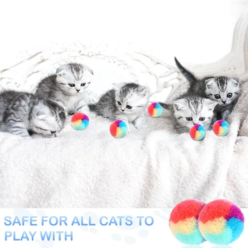 Vista 7 de KALIONE 30 piezas bolas de peluche suave para gatos de 1.2 pulgadas, bolas de juguete arcoíris para gatos, bolas peludas para gatitos, bolas