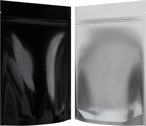 Vista 27 de Bolsas de barrera estilo Mylar – Cremallera con sellado térmico – 100 bolsas (negro brillante/transparente, 0.04 oz - 3 x 4.5 pulgadas)