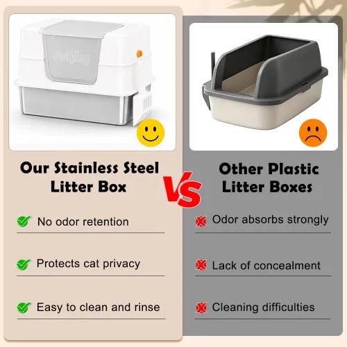 Vista 7 de Vivifying XL Enclosed Stainless Steel Cat Litter Box with Lid, White