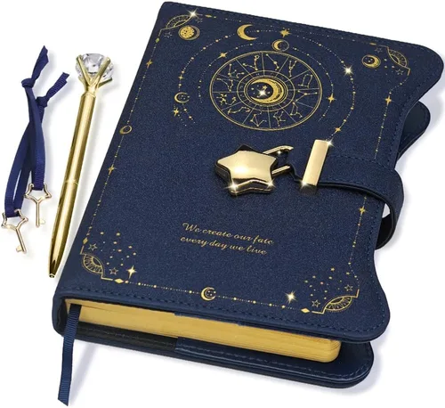 Vista 10 de Hoci Poci Agenda con candado y llaves para niñas, ideas de regalo para niñas, diario de 360 páginas con bordes dorados para mujeres, cuaderno