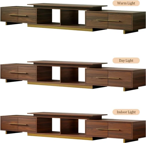 Vista 11 de Soporte de TV extensible, consola de TV moderna para TV de hasta 100 pulgadas, centro de entretenimiento de longitud ajustable, consola multimedia