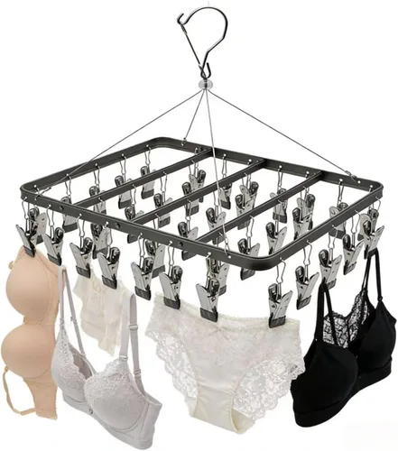 Vista 8 de Percha para pantalones de secado de ropa, perchas de metal con 36 clips, resistente al viento, colgador de ropa interior, clip plegable para jeans