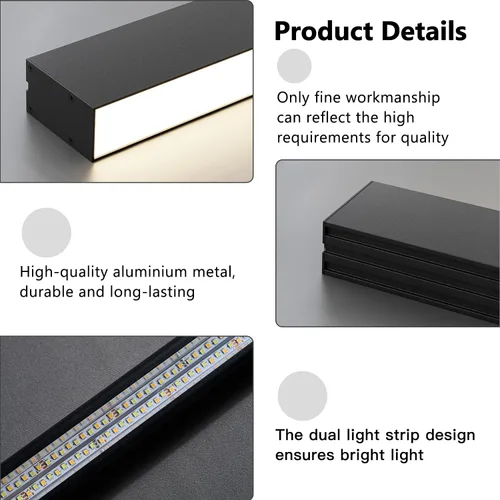 Vista 7 de Lámpara LED de techo negra, moderna y simple, instalación de superficie de techo de tira larga, adecuada para sala de estar, dormitorio, pasillo