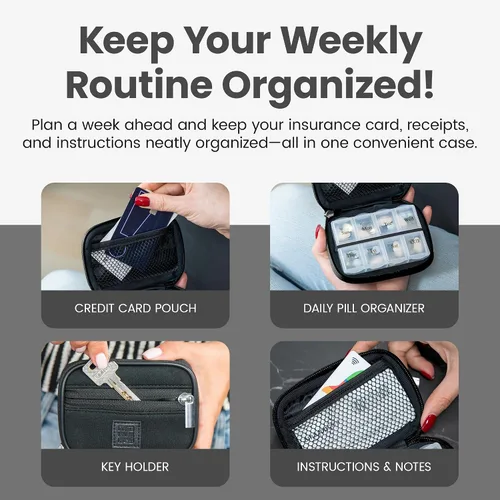 Vista 5 de Made Easy Kit Estuche para Píldoras - Organizador Semanal de Medicamentos con Caja Removible de Siete Días para Vitaminas y Suplementos - Neopreno