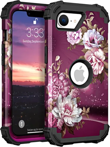 Vista 150 de Hocase Funda para iPhone SE 2022/2020, resistente a prueba de golpes, de plástico duro+goma de silicona, funda protectora híbrida para iPhone SE