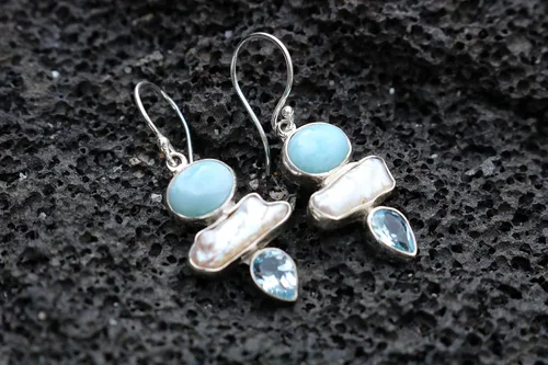 Vista 7 de Pendientes Larimar Pearl Blue Topacio. Plata de Ley.